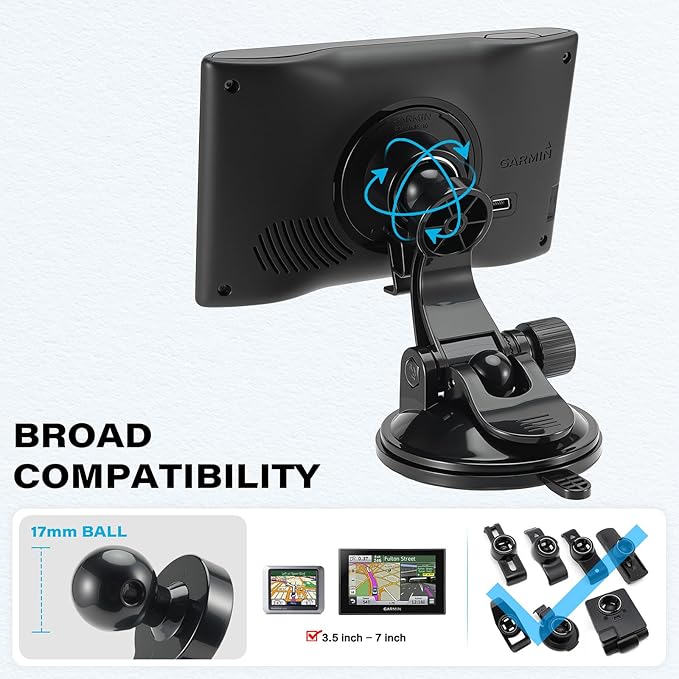 1Zero 2 PCS Adjustable GPS Car Mount for Garmin Nuvi Dezl Drive Drivesmart Zumo Driveassist DriveLuxe StreetPilot RV, Replacement Suction Cup GPS Dash Ball Mount Dashboard Windshield Car Holder