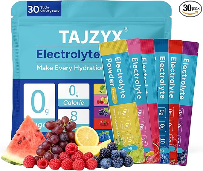 Hydration Packets Sugar Free, 0 Calorie Electrolytes Powder Packets 6 Flavors, 8 Electrolytes & Minerals Variety Pack, 30 Stickpacks for Sports, Travel, Workouts & Daily Hydration