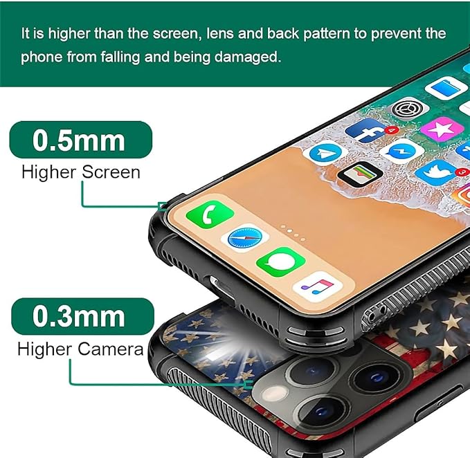 for iPhone 11 Pro Case, Red American Flag Horse Cross Pattern Made of Soft Silicone Hard Acrylic Shock Protection for iPhone 11 Pro