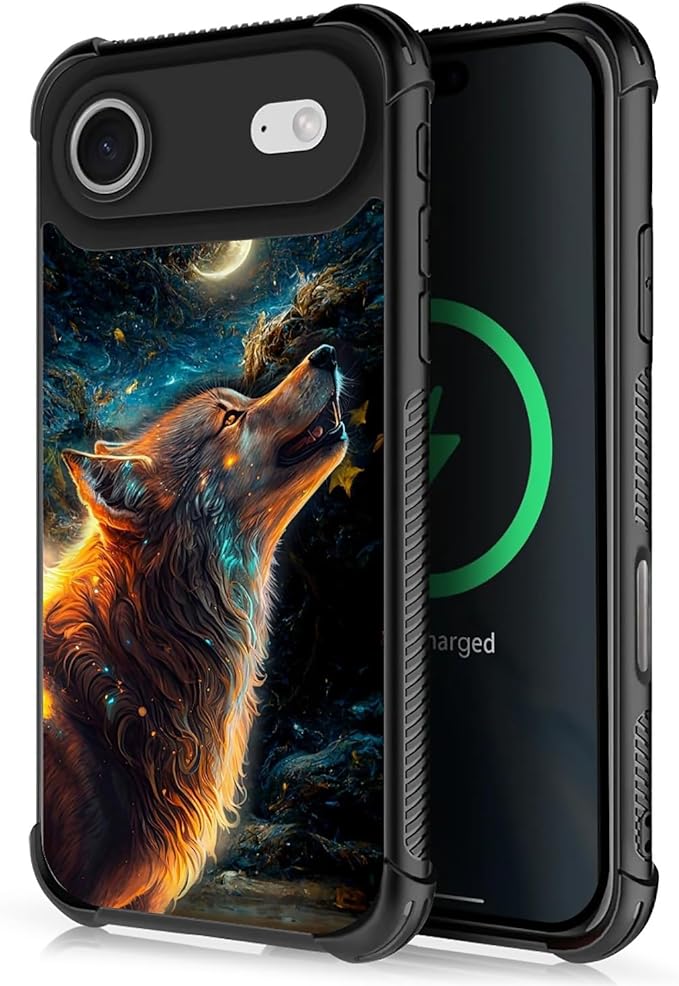 for iPhone 17 Air Case,for MagSafe Graphic Design for Girl Boy Soft Silicone Hard Acrylic Shock Protection Designed for iPhone 17 Air Star Cave Hungry Wolf Pattern