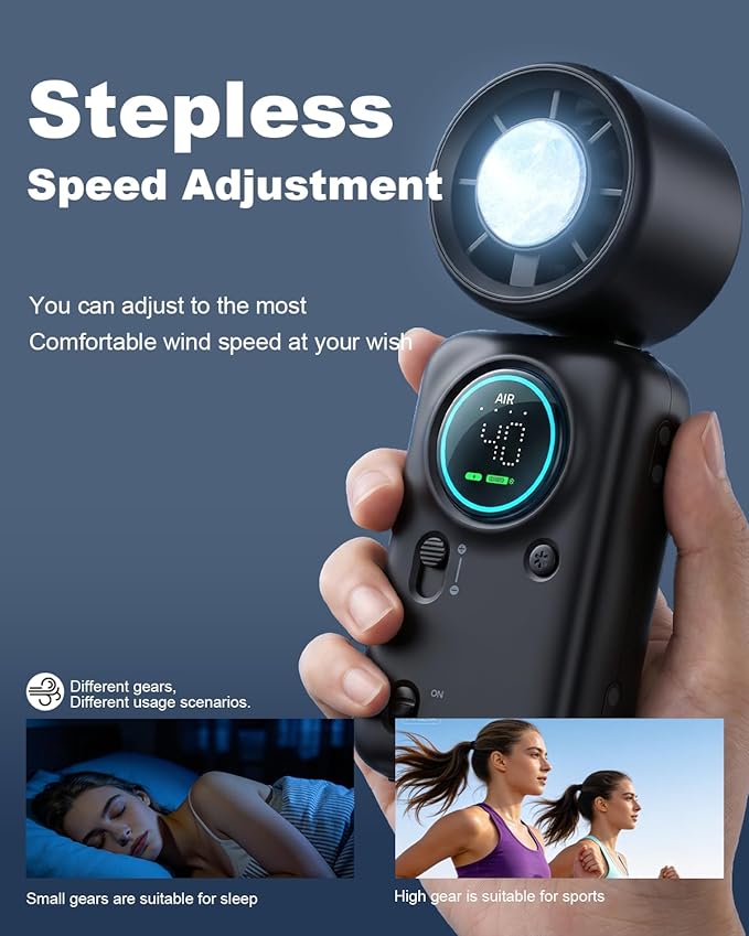 Portable Handheld Fan, Ice Cooling Turbo Fan, 20000 RPM Handheld Personal Fan, Rechargeable 20H, Stepless Speed + LED Display – Mini Pocket Fan Travel Gift for Outdoor / Office / Home Watching Game