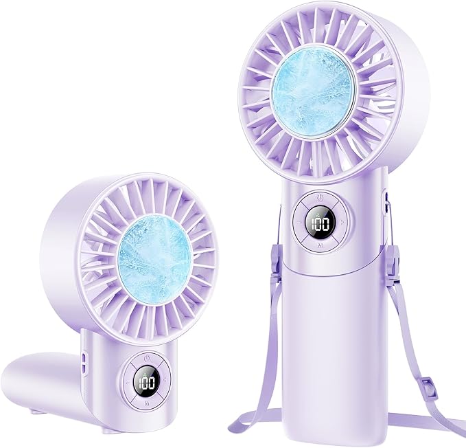 2026 Upgrade 3 In 1 Handheld Portable Turbo Fan with Ice Cooler,Rechargeable 100 Speed Mini Personal Fan 10500 RPM Small Pocket Fans Makeup fan for Outdoor,Office,Camping,Travel-Purple