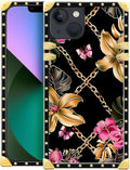 Compatible with iPhone 13 Case, Pink Golden Chain Tropical Flower Luxury Golden Decoration for Girl Women Soft TPU Shockproof Protective Hard PC Back for iPhone 13