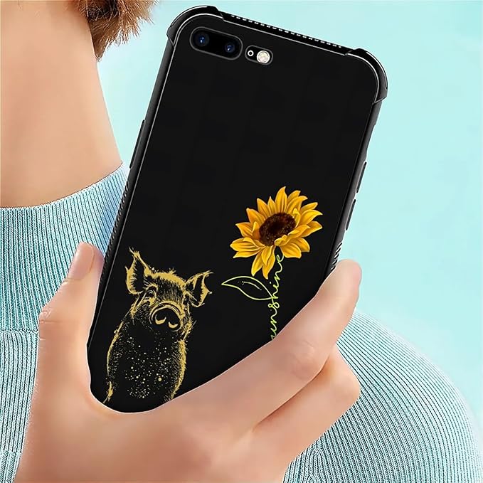 for iPhone 7/8 Case, Pig Sunflower Yellow Sunshine Pattern Made of Soft Silicone Hard Acrylic Shock Protection for iPhone 7/8