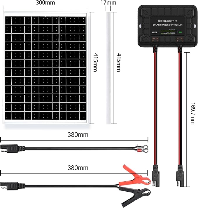 ECO-WORTHY 25W 12V Solar Battery Charger Trickle Maintainer, 25W Waterproof Solar Panel Kit + Adjustable Mount Bracket + Upgrade Controller,for 12V Batteries Cars RV Boat Motorcycle Marine