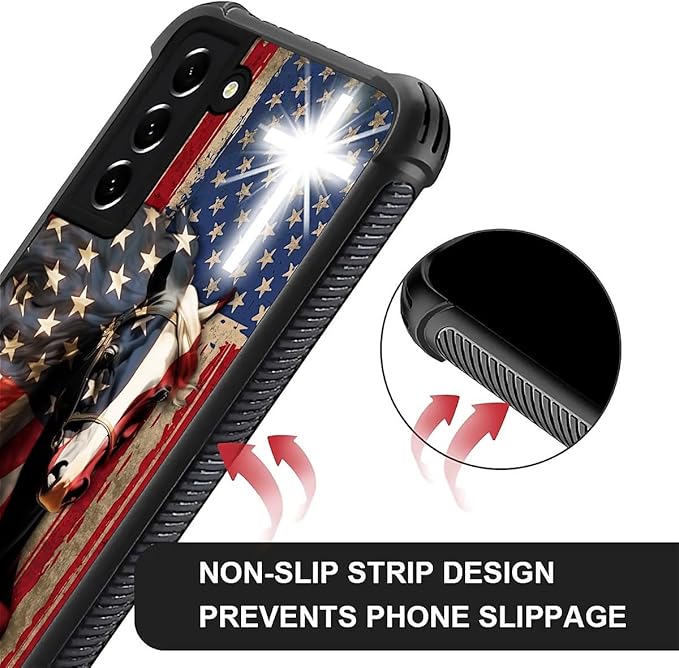 for Samsung Galaxy S22 Plus Case, Red American Flag Horse Cross Pattern Graphic Design Girl Boy Soft Silicone Hard Acrylic Shock Protection for Samsung Galaxy S22 Plus