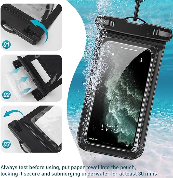 Universal Waterproof Phone Case, with Inside Card Pack, Waterproof Beach Bag for iPhone 17 16 15 14 Pro Max up to 8.3", IPX8 Cell Phone Pouch for Cruise Travel Accessories, 2 Pack-Black&Purple