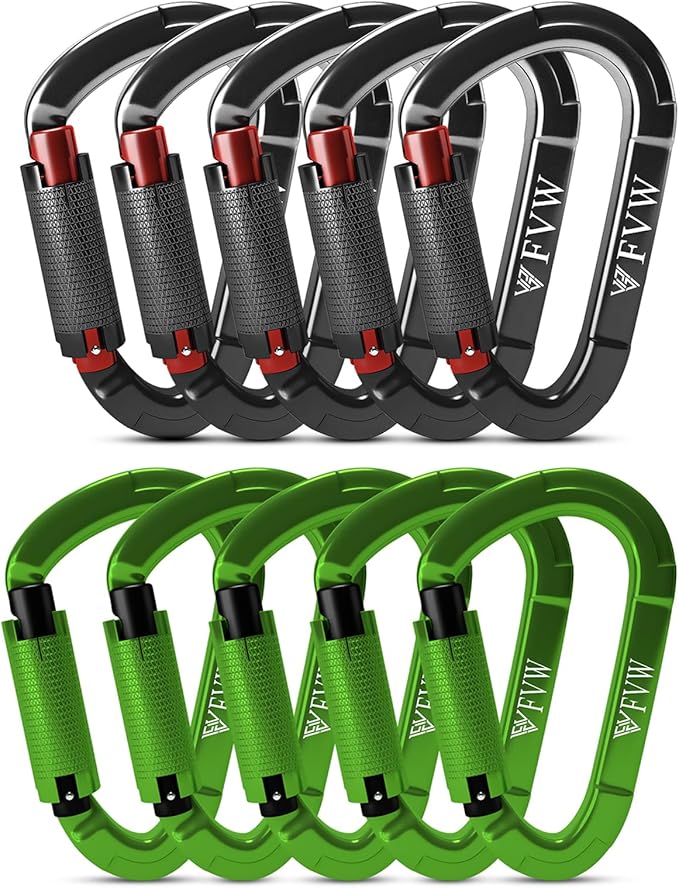 FVW Auto Locking Rock Climbing Carabiner Clips,Professional 25KN (5620 lbs) Heavy Duty Caribeaners for Rappelling Swing Rescue & Gym etc, Large D-Shaped Carabiners