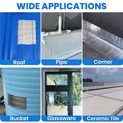 ADHES Butyl Tape Waterproof Tape, 8in x 16ft, Aluminum Foil Tape Butyl Sealant Tape for RV Repair, Window, Boat and Pipe Sealing, Glass & EDPM Rubber Roof Patching(Model:RA100-1,Glue Color:White)