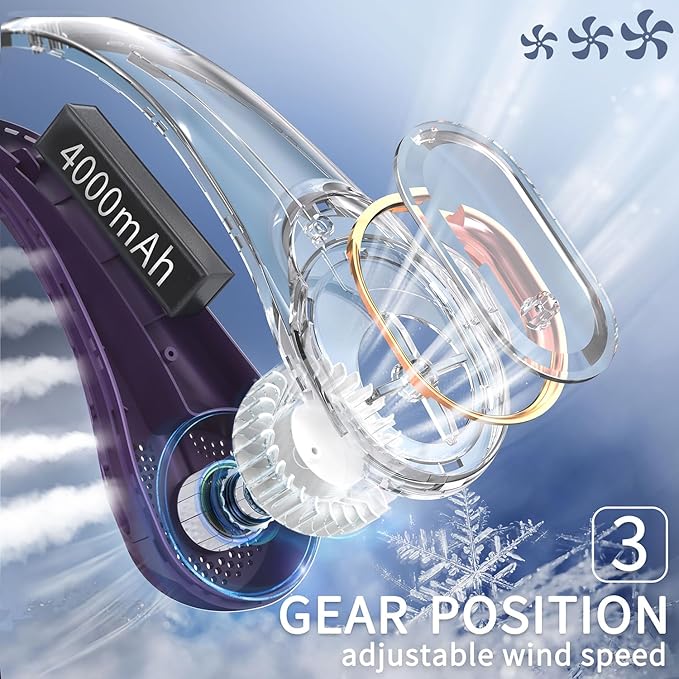 FrSara Neck Fan, Portable Personal Fan Strong Wind, 4000mAh, Air Volume,360° Cooling, No Hair Twisting, Air Volume On 2 Sides, Non-Slip, Quick Charge, Long Use Time, Gift for Women, Men, Birthday