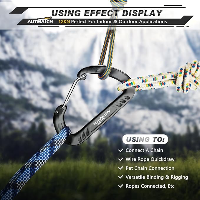 AUTMATCH Carabiner Clips, 3" Spring Snap Hook Caribeener Clips Buckle Heavy Duty Locking Carabiners Chain Quick Links, 4 Pack