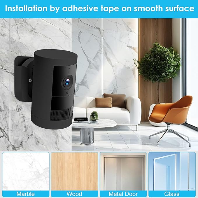 No Drill Wall Mount for Ring Outdoor Cam Plus, Easy Installation with Strong Adhesive Tape or Screws, Indoor Camera Mount for Ring Camera, 2Pack, Black