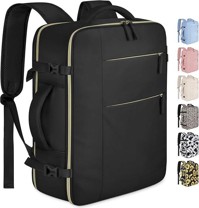 Capolo Travel Backpack for Women Men Waterproof Laptop Backpack Airlines Approved Carry On Backpack Bag Computer Bookbag for Business, Work, Traveling Fits 17 Inch Laptop(Black)