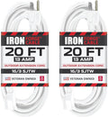 Iron Forge Cable 2 Pack Weatherproof 20 Ft Outdoor Extension Cord - 16/3 SJTW Heavy Duty White Extension Cord 3 Prong - 13 Amp Exterior Power Cable
