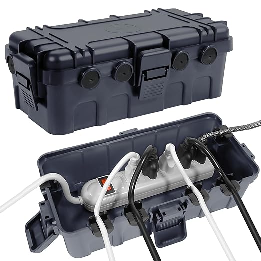 [2 Pack] Outdoor Electrical Box Waterproof, OUTDSPLY Medium Outdoor Electrical Box (11.6x5.2x4.1 inch) w/ 6 Cable Entry, Weatherproof Connection Box for Power Strip, Plug, Timer, Holiday Lights, Gray