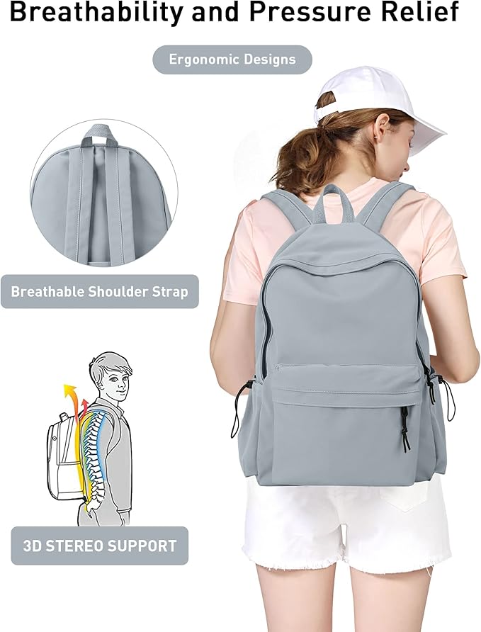 BJLFS Blue Simple School Backpack for Girls Boys, Waterproof Bookbag for Women Men, College Student School Bag, Lightweight Travel Rucksack Casual Daypack, Laptop Backpacks