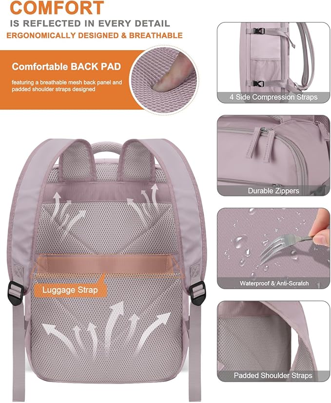 Capolo Travel Backpack for Women Men Waterproof Laptop Backpack Airlines Approved Carry On Backpack Bag Computer Bookbag for Business, Work, Traveling Fits 17 Inch Laptop(Dark Purple)
