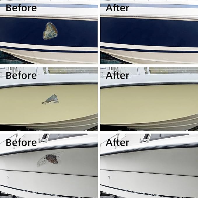 FENFANDAS Fiberglass Boat Repair Kit (Color Match), Gel Coat Repair Kit for Boats, Marine Fiberglass Repair Kit for Boats, Epoxy Filler for Boats, Fiberglass Repair Kit Fix Holes Chips Pits Cracks