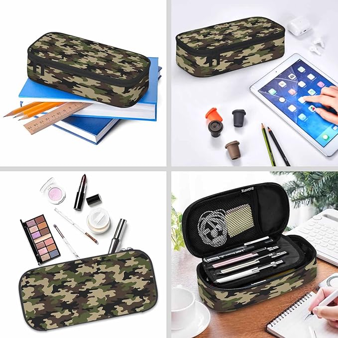Camouflage Pencil Holder Bag Brown Green Abstract Modern Pattern Pencil Case College Office School for Teens Boy Girl