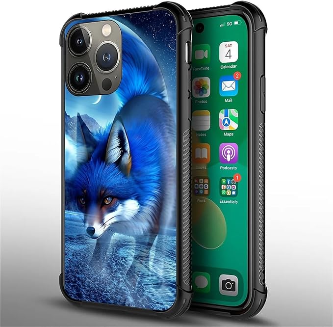 for iPhone 13 Pro Case, Snowy Mountain Fox Lake Pattern Graphic Design Girl Boy Soft Silicone Hard Acrylic Shock Protection for iPhone 13 Pro