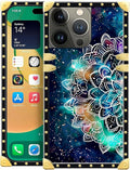 Compatible with iPhone 14 Pro Case, Starry Sky Colourful Mandala Luxury Golden Decoration for Girl Women Soft TPU Shockproof Protective Hard PC Back for iPhone 14 Pro