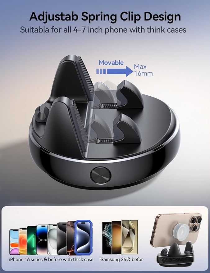 JOYROOM Car Phone Holder Mount, 360° Adjustable & Avoid Sun Glare Phone Holder for Car, Slip Free Spring Snap Design Dashboard Phone Stand, Compatible with Smartphones, GPS Devices