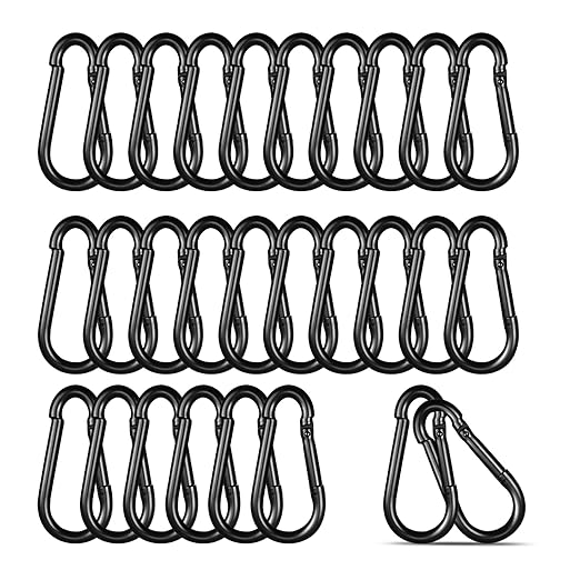 Black Carabiner, Heavy Duty Galvanized Steel Spring Snap Hook Carabiner Clips with 220LBS Holding Capacity, Ideal for Outdoor, Hammock, Swing and Travel (30PCS M5 2Inch)