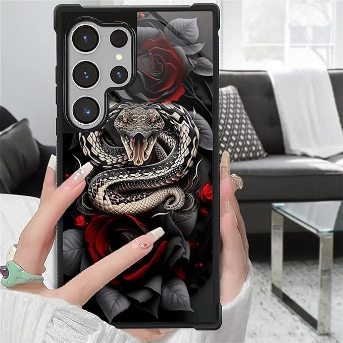 for Samsung Galaxy S26 Ultra Case,Graphic Design for Girl Boy Soft Silicone Hard Acrylic Shock Protection Designed for Samsung Galaxy S26 Ultra Entwined Rose Snake Pattern
