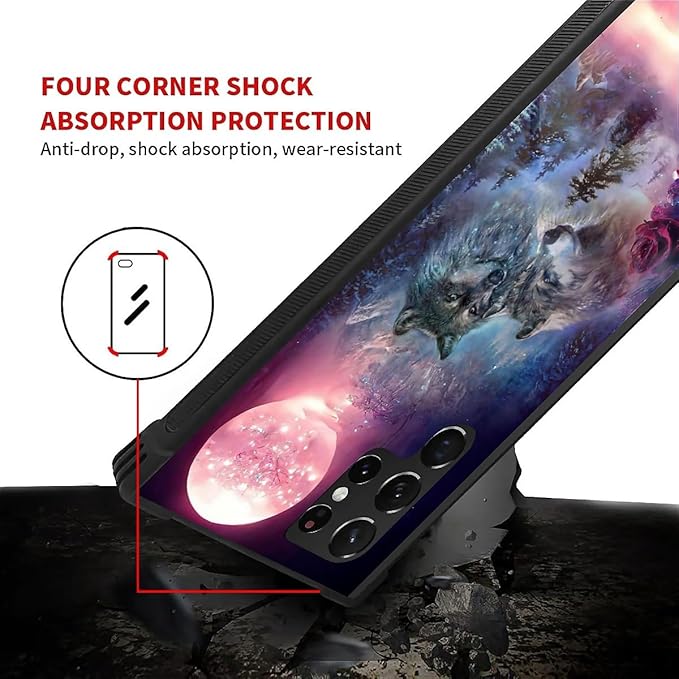 for Samsung Galaxy S23 Ultra Case, Star Two Wolfs Howling Pattern Graphic Design Girl Boy Soft Silicone Hard Acrylic Shock Protection for Samsung Galaxy S23 Ultra