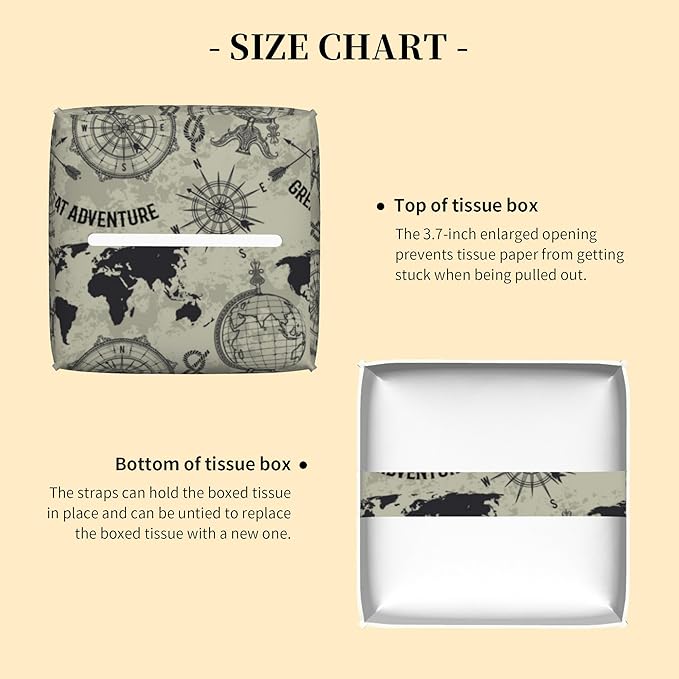 Tissue Box Cover Square,Retro Globe World Map Tissue Box Holder Waterproof Leather Facial Paper Case Modern Home Decoration for Bedroom Dresser Night Stand Office Desk