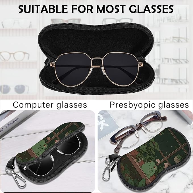 Glasses Case Sunglasses Eyeglass Soft Case Zipper Light Neoprene Pouch with Metal Belt Clip Aesthetic Cute Women Men
