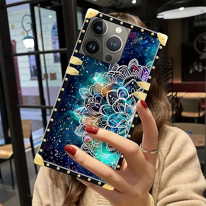 Compatible with iPhone 12 Pro Max Case, Starry Sky Colourful Mandala Luxury Golden Decoration for Girl Women Soft TPU Shockproof Protective Hard PC Back for iPhone 12 Pro Max