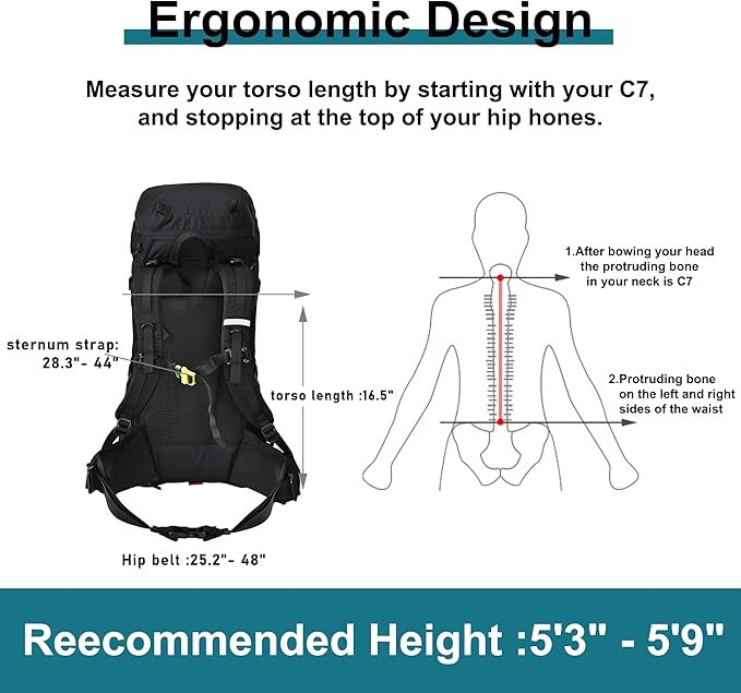 N NEVO RHINO 40L Internal Frame Hiking Backpack for Men Women with Rain Cover, Lightweight Outdoor Backpacking Backpack for Camping, Hiking, Traveling
