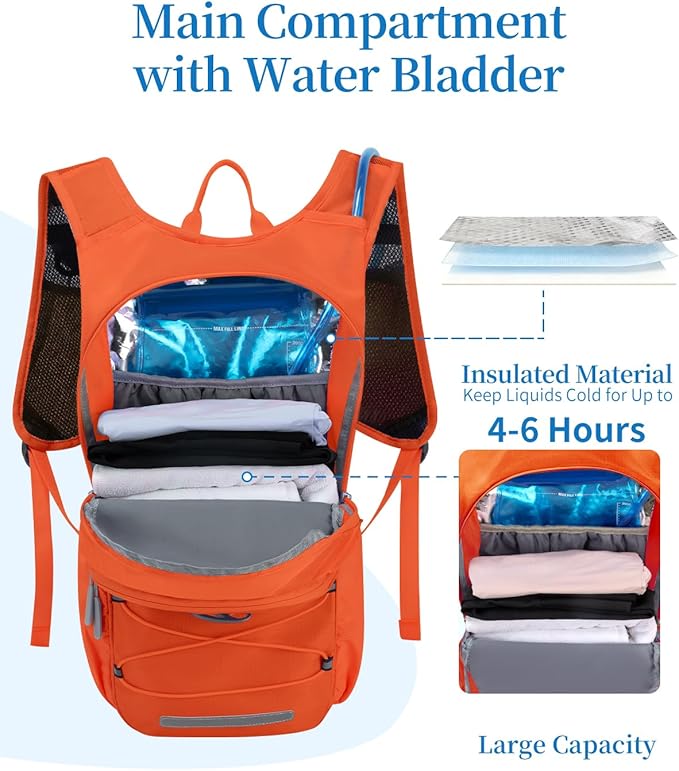 Hydration Backpack with 2L Water Bladder, Hiking Water Backpack for Men Women with Phone Pocket and Helmet Holder