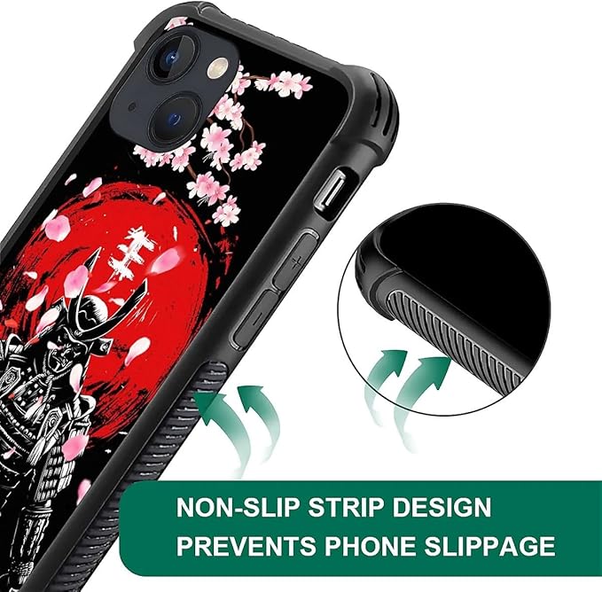 for iPhone 14 Case, Sakura Japanese Samurai Pattern Graphic Design Girl Boy Soft Silicone Hard Acrylic Shock Protection for iPhone 14