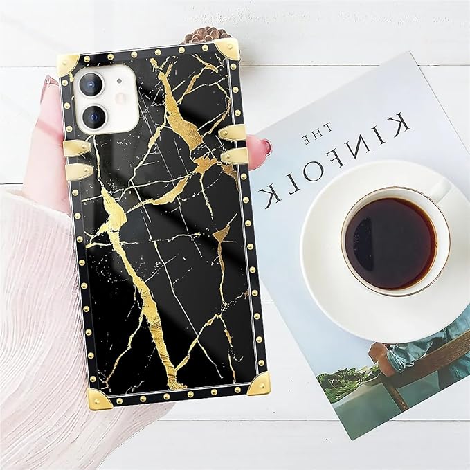 Compatible with iPhone 11 Case, Black Gold Marble Nature Luxury Golden Decoration for Girl Women Soft TPU Shockproof Protective Hard PC Back for iPhone 11