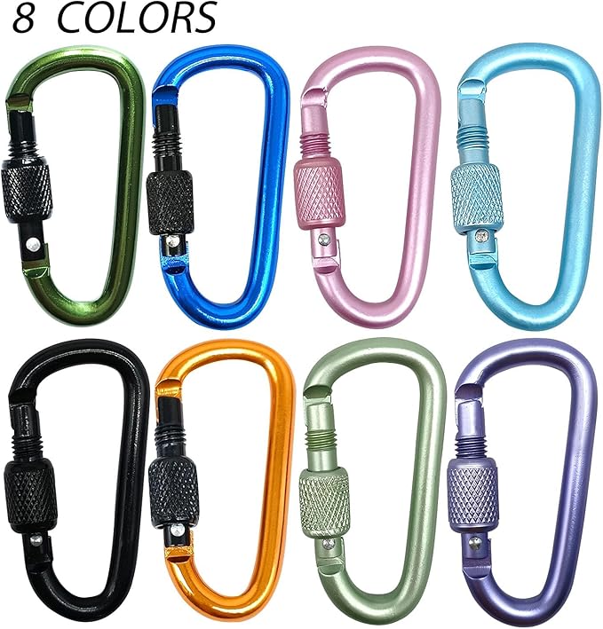 YUCHIYA 8 Pack D-Shape Carabiner Clasp with Screw Gate, 2.2 Inch Mini Keychain Clip Key Chain Buckle, Aluminum Alloy Keyrings Hook for Outdoor Hiking not for Climbing