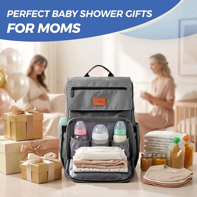 PILLANI Baby Diaper Bag Backpack - Baby Bags for Girls & Boys, Large Waterproof Diaper Backpack - Baby Shower Gifts & Registry Must Haves - Travel Diaper Bags with Changing Pad - Stuff for Newborn