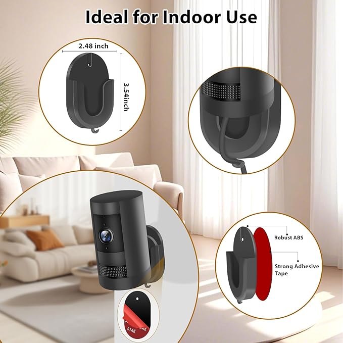 No Drill Wall Mount Compatible with Stick Up Cam and Ring/Indoor Cam & Indoor Cam Plus , Strong Adhesive and No Screws Indoor Camera Mount(3Pack,White)