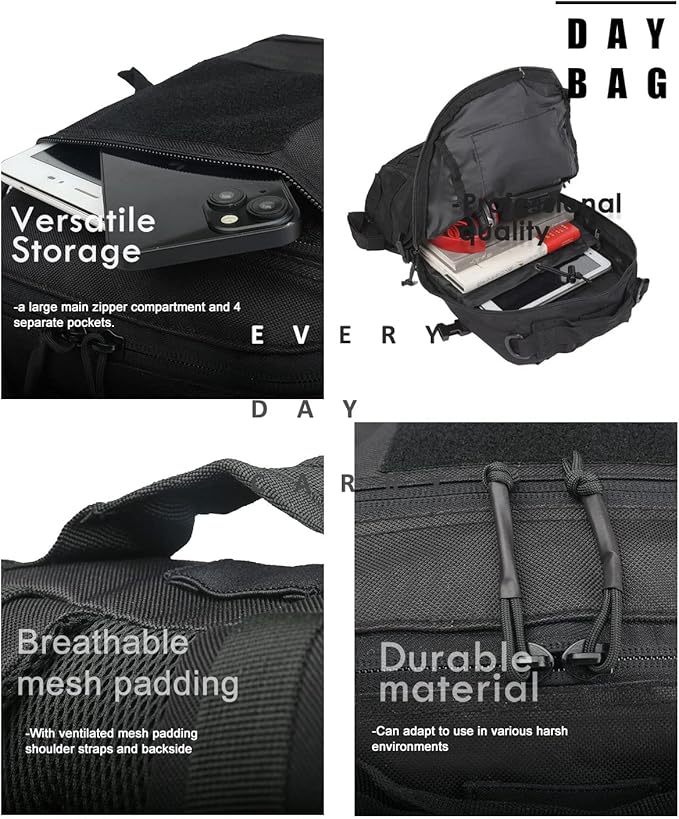 Miramrax 12L Small Backpack Day Pack - Mini Tactical Backpacks Military Daypack Molle Bag Rucksack Bug Out Bag for Hiking (Grey)