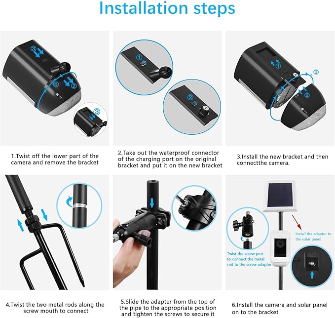 31.49 or 47.24 inch Ground Stake Mount Stand with Solar Panel Mount for Ring, Blink, Arlo, Eufy, Wyze, Google Nest, Simplisafe Cameras and Solar Panels Ground Stake Bracket（Black）