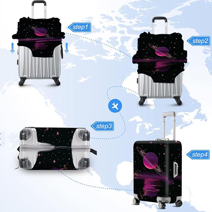 ANNA QUEEN Cosmic Purple Saturn Luggage Cover-Stretchable,Water Resistant & Durable Suitcase Protector,Universal Washable Fit for 20-22 Inch Checked Baggage