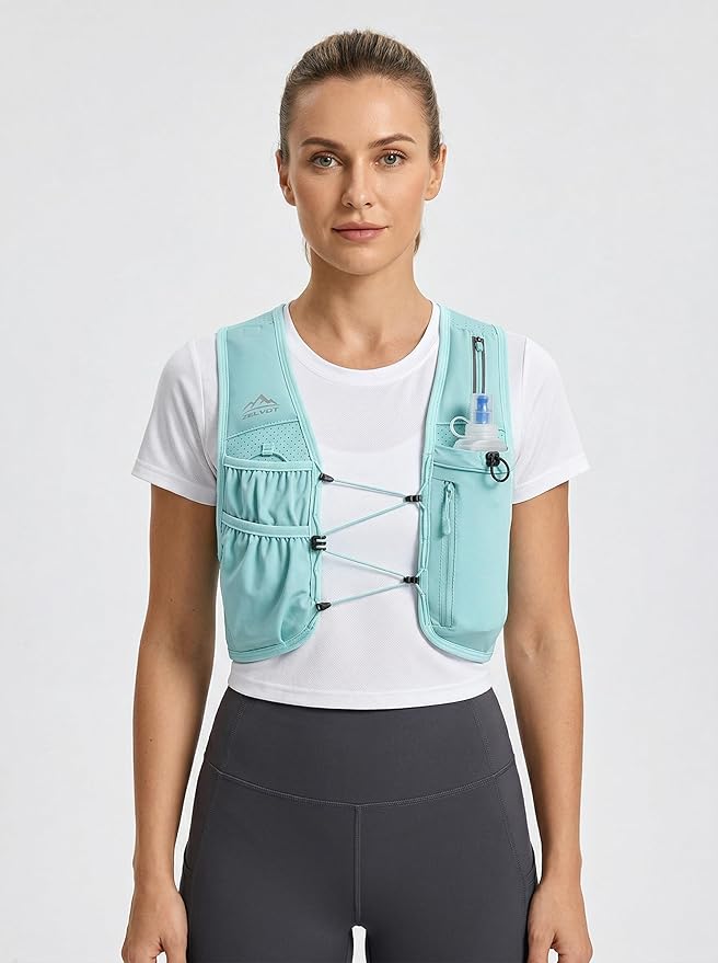 Zelvot Running Vest for Women Men, USA Original Patent, Adjustable Chest Straps Running Hydration Vest with 500ml Soft Flask, Lightweight Reflective Hydration Backpack for Marathon