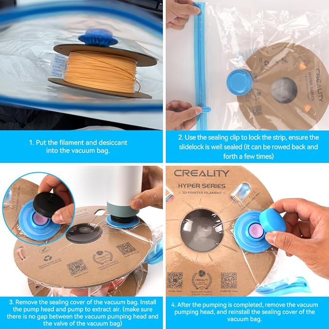 Creality 3D Printer Filament Storage Bags 35 x 35CM, 12 Transparent Sealed Bags Dust Proof Humidity Resistant Keeping Filament Dry, Reusable Vacuum Storage Bags Filament Vacuum Bags