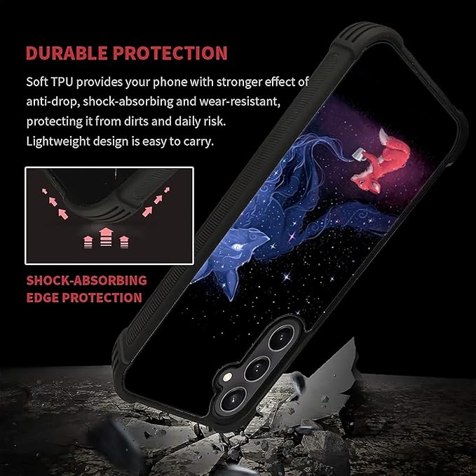 for Samsung Galaxy S23 FE Case, Galaxy Fox Wolf Pattern Graphic Design Girl Boy Soft Silicone Hard Acrylic Shock Protection for Samsung Galaxy S23 FE