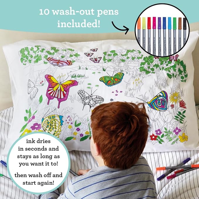 eatsleepdoodle - Coloring Pillowcase for Kids – Reusable DIY Pillow Cover with Washable Markers, Educational Arts & Crafts Activity for Boys & Girls, Fun Gift for Creative Play, Machine Washable