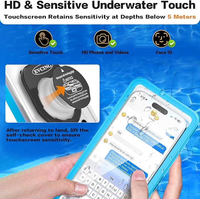 Waterproof Phone Case, Underwater Phone Cases for Snorkeling, IPX8 Diving Case, 360 Full Body Protection for iPhone 16 Pro Max/15/14/Galaxy S24, Up to 6.9 Inch, Beach Cruise Essentials (Blue)