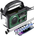 16000mAh Emergency Weather Radio, AM/FM/NOAA Weather Alert Radio Hand Crank/Solar/Type-C Fast Rechargeable Outdoor Radio with Reading Lamp/SOS Alarm/3 Mode Flashlight/Power Bank(Green)