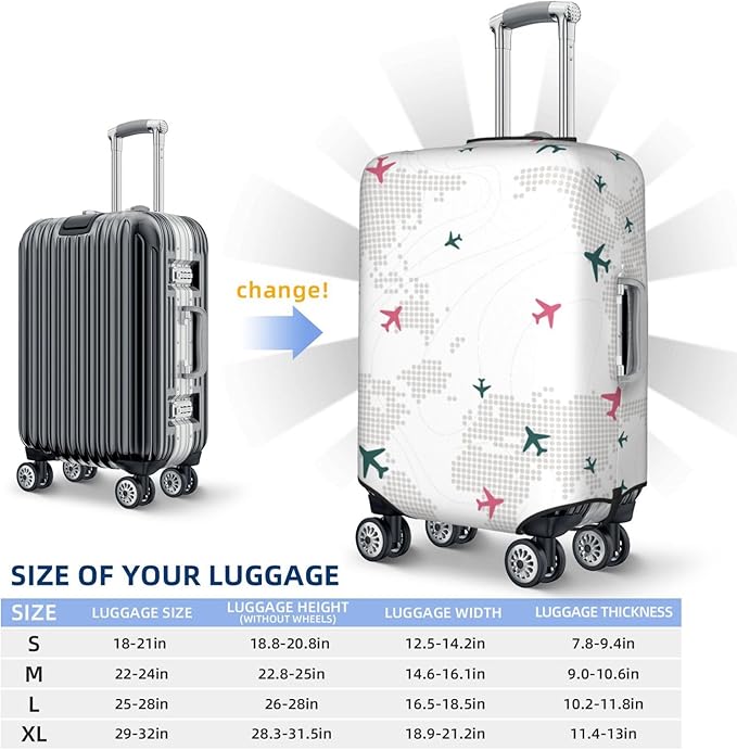 Luggage Cover with World Map and Airplane Print, Elastic Travel Suitcase Protector for Suitcase (Fits 22-24 Inch Luggage)