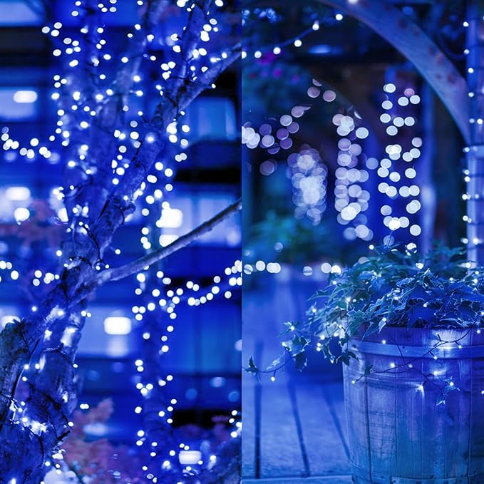 Upgrade Solar String Lights for Outside 2 Pack Total 180FT 500LED String Lights Outdoor with 8 Modes, IP65 Waterproof Outdoor Solar Twinkle Lights, Garden Tree Party Christmas Decorations, Blue